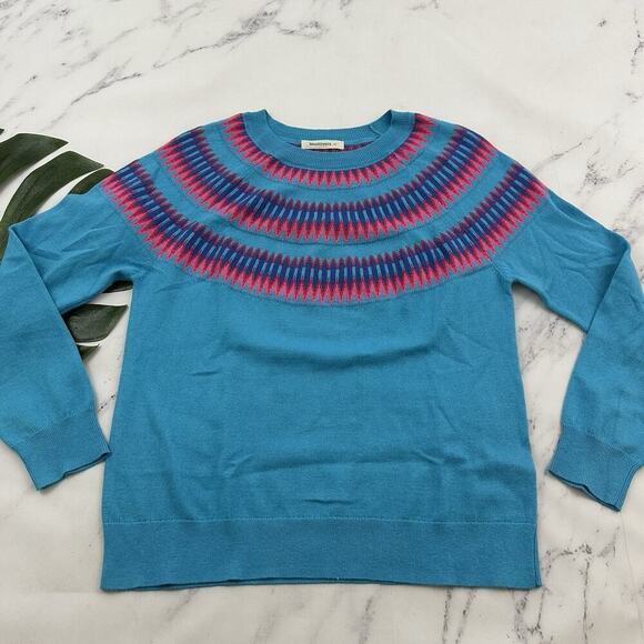 Woolovers Womens Pullover Sweaters Size M Blue Pink Cashmere Cotton Blend - Picture 1 of 12